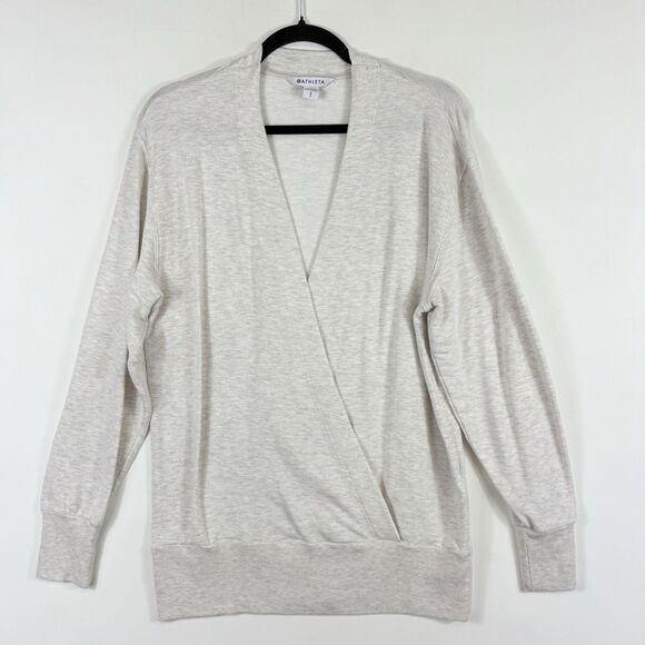 Athleta Heather Oat Beige Purana V-Neck Wrap Active Sweatshirt Women's Sz Small - Picture 1 of 6